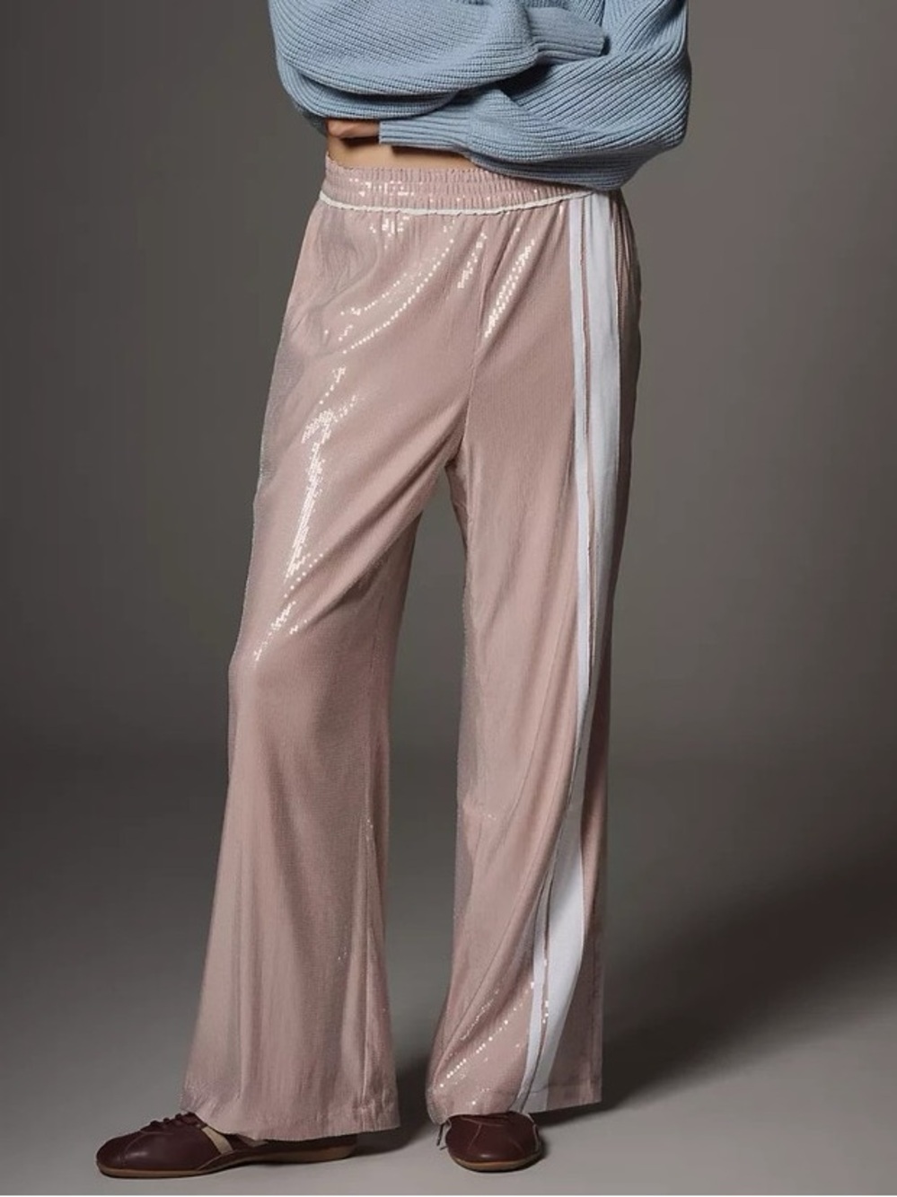 Anthropologie The Brooklin Sequin Pink Pull-On Track Pants by Maeve $108